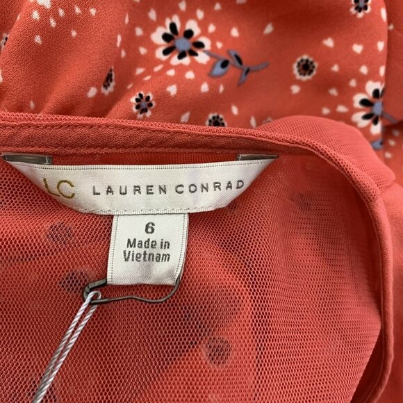 Lauren Conrad Dress 6 Floral Orange Coral Sleeveless Scalloped Collar Lined - Picture 10 of 10